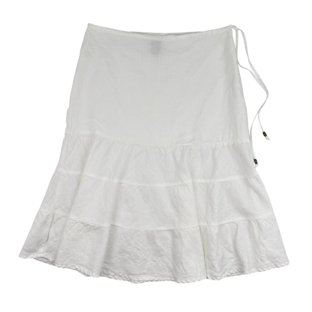Gap 100% Linen Tiered Midi Skirt White A-Line Size 8 Y2K Summer Vacation Resort